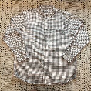 Uniqlo Men's Brown and Ivory Checkered Button Down Shirt Size XL